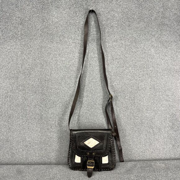 Vintage Hand Tooled Leather Crossbody Purse Womens Brown Hair-On Hide Western - Picture 14 of 15